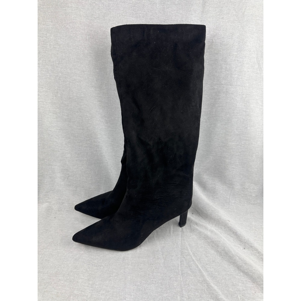 A New Day Womens Black Faux Suede Pointed Toe Kitten Heel Tall Boots Size 8